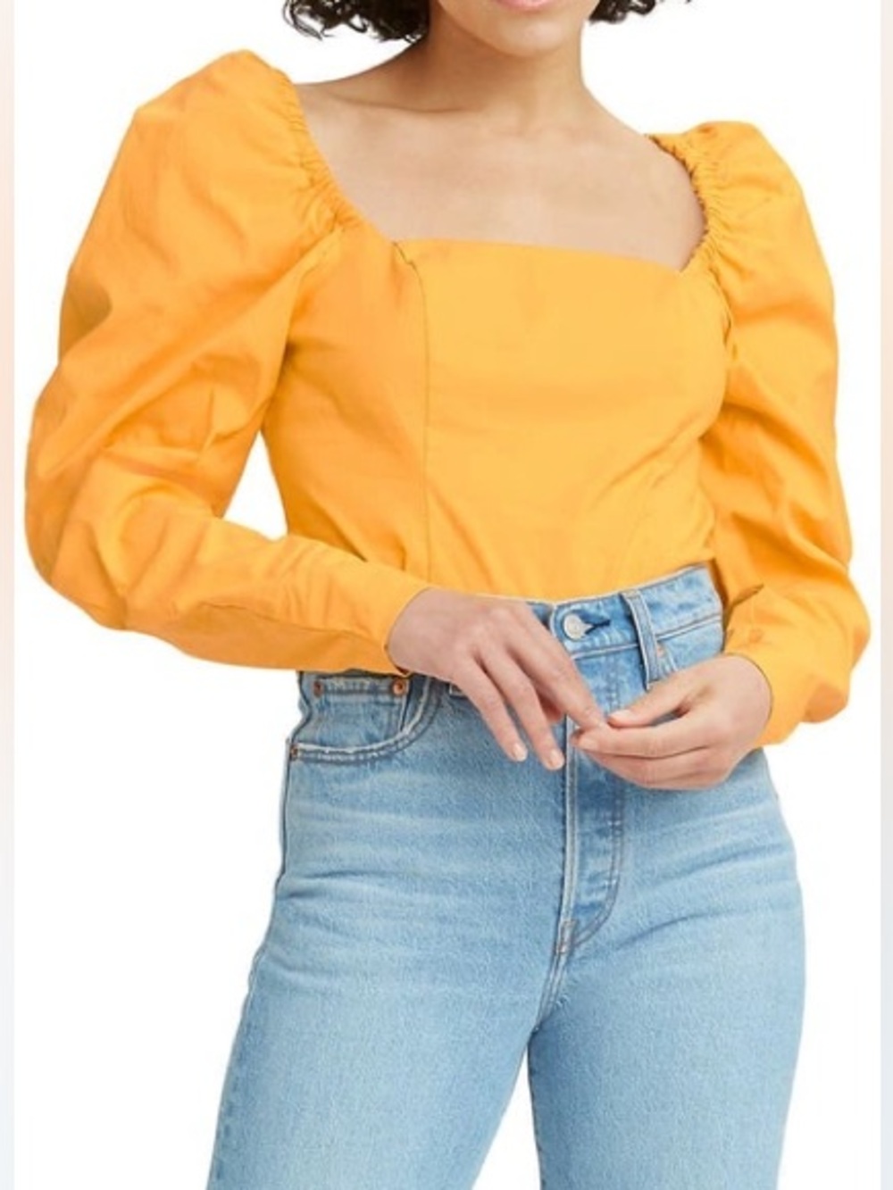 Levi’s Junie Mutton Sleeve cotton blend blouse in Old Gold